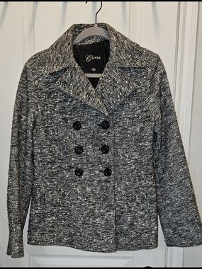 Guess Women's Size M Black & White Tweed Double-Breasted Peacoat Vintage